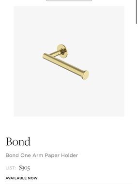 Waterworks Bond One Arm Paper Holder in Polished Brass Toilet Paper Holder NIB